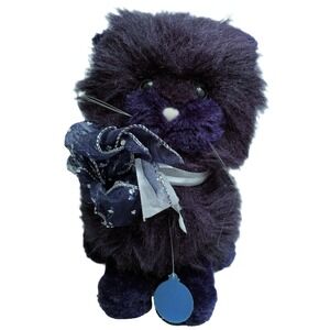 Dakin Midnight Navy Blue Cat Plush Long Hair 12" Blue Eyes Plush Animal‎ Vtg '85
